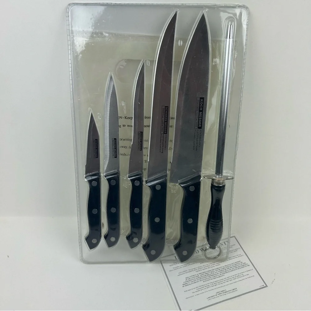 VTG '2002' NOS Messer Rostfrei Inox Knife Set (5 knifes, 1 sharpener, 1 board)